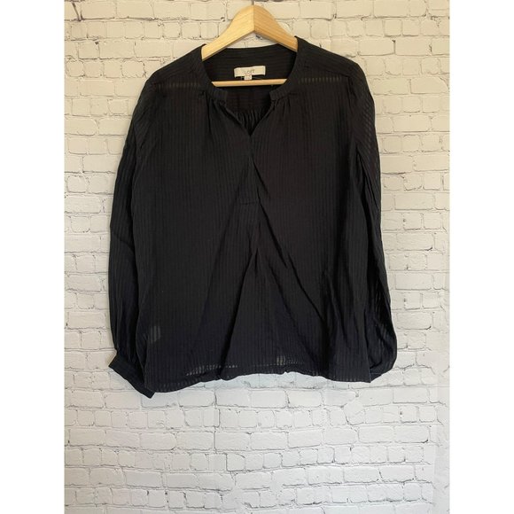 LOFT Tops - Loft Ann Taylor Balloon Sleeve Split Neck Tunic Blouse Top Oversized Black XL